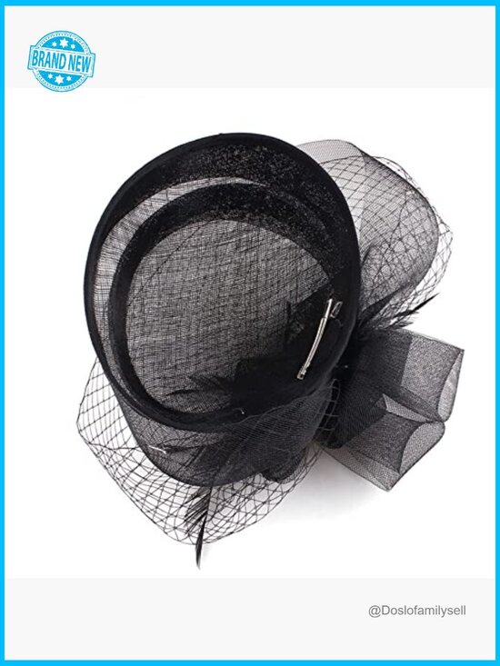 Vintage Linen Fascinator Hat with Feather Veil Derby Pillbox for Wedding Tea